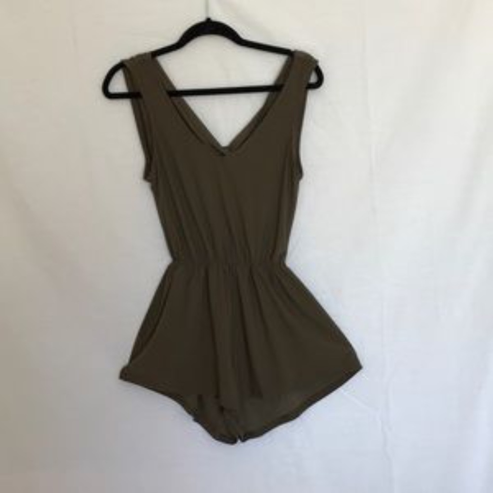 Army Green Open Back Romper
